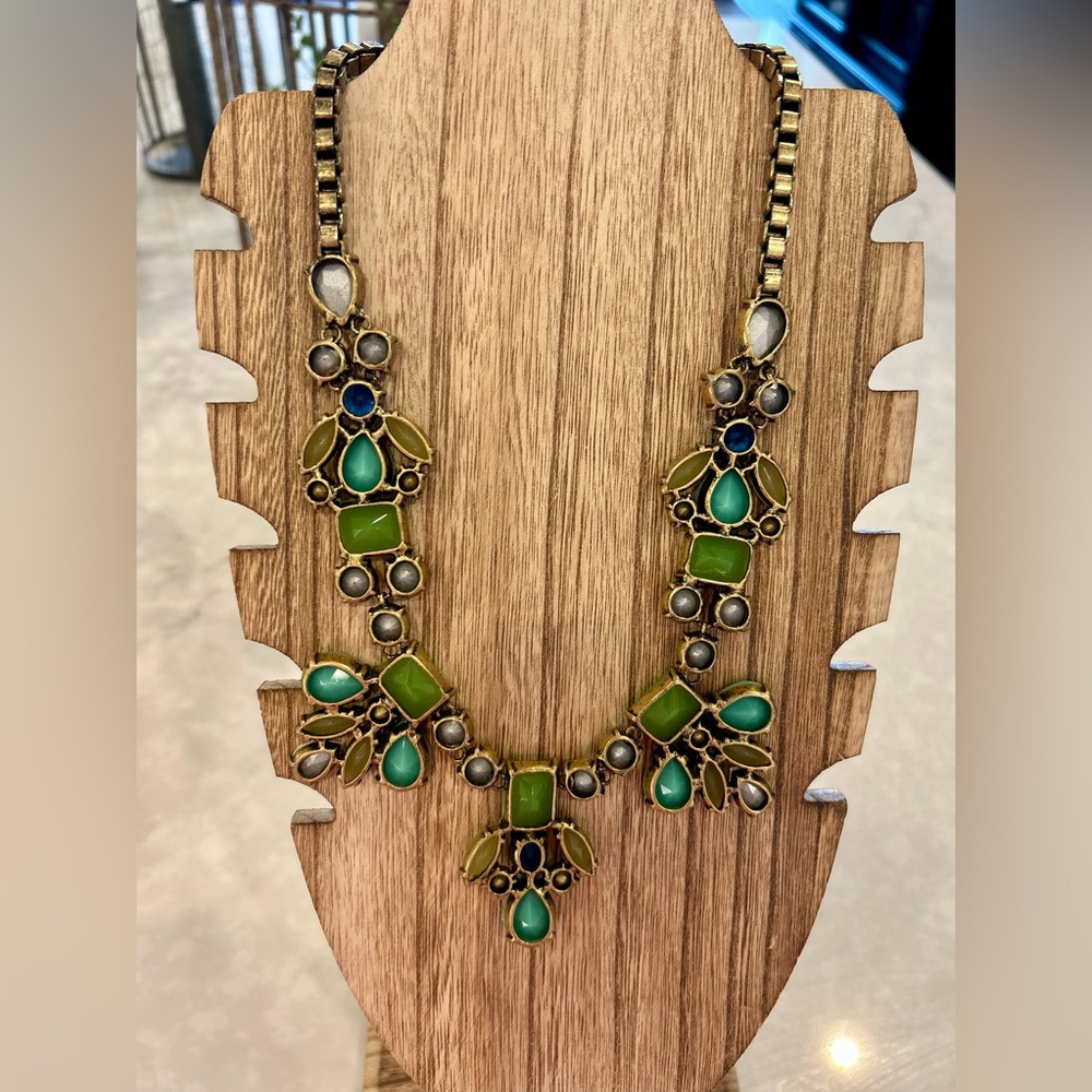 J.Crew Vintage Mixed Blues and Greens Stone Statement Necklace - Picture 7 of 8